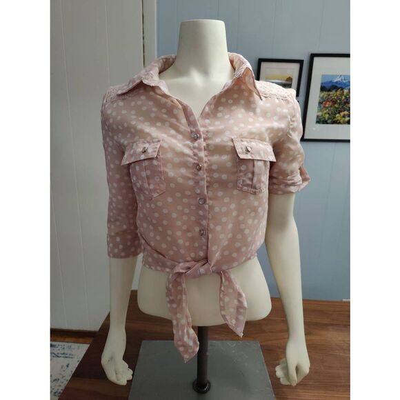 Bongo Polka Dot Button Down Blouse - Picture 1 of 6